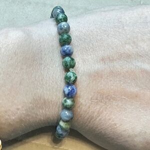 Green Tree Agate & Blue Sodalite Beaded Stretchy Bracelet NWOT